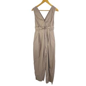 Free People Jumpsuit Women's S No Belt Raw Ankle Hem Adjustable Khaki Green Boho